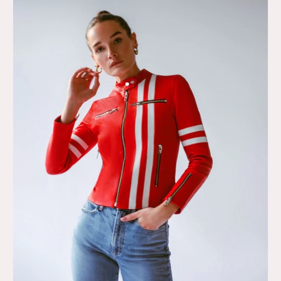 The Mighty Company Ferrara Red and White Leather Jacket - Picture 5 of 7